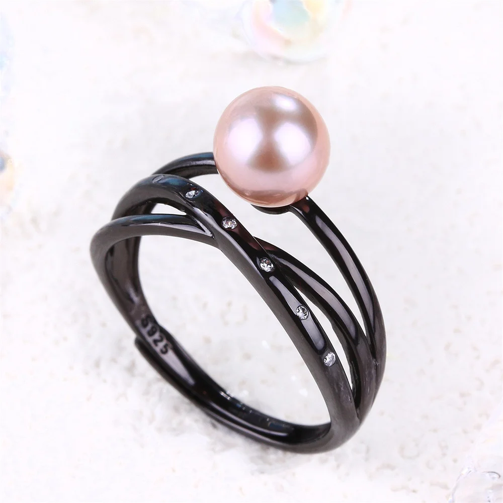 

925 Sterling Silver Ring For Women Freshwater Pearl Ring Black Pearl Ring Engagement Jewelry Trending Fashion New Gift Wholesale