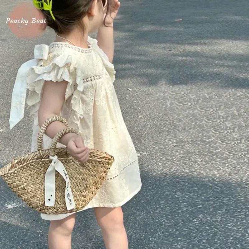 

Fashion Baby Girl Princess Cotton Dress Infant Toddler Child Lace Fly Sleeve Vestido Flower Hollow Out Baby Clothes1-10Y