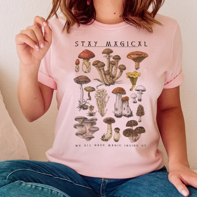 

Magical Mushroom Botanical Plant T Shirt Women Vintage Aesthetic Cute Graphic Tees Hippie Fungi Witch Tshirt Cottagecore Clothes