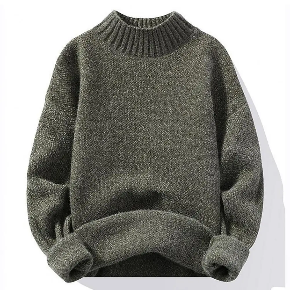 

Half Turtleneck Thermal Sweater Men's Winter Knitwear Collection Solid Color Sweaters Half High Collar Tops Thicker for Casual