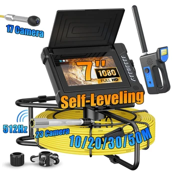 7" Sewer Inspection Camera,  512Hz Self-Leveling Sewer Camera with 10/20/30/50M Fiberglass Cable ,17MM/23MM HD Endoscope Camera 1