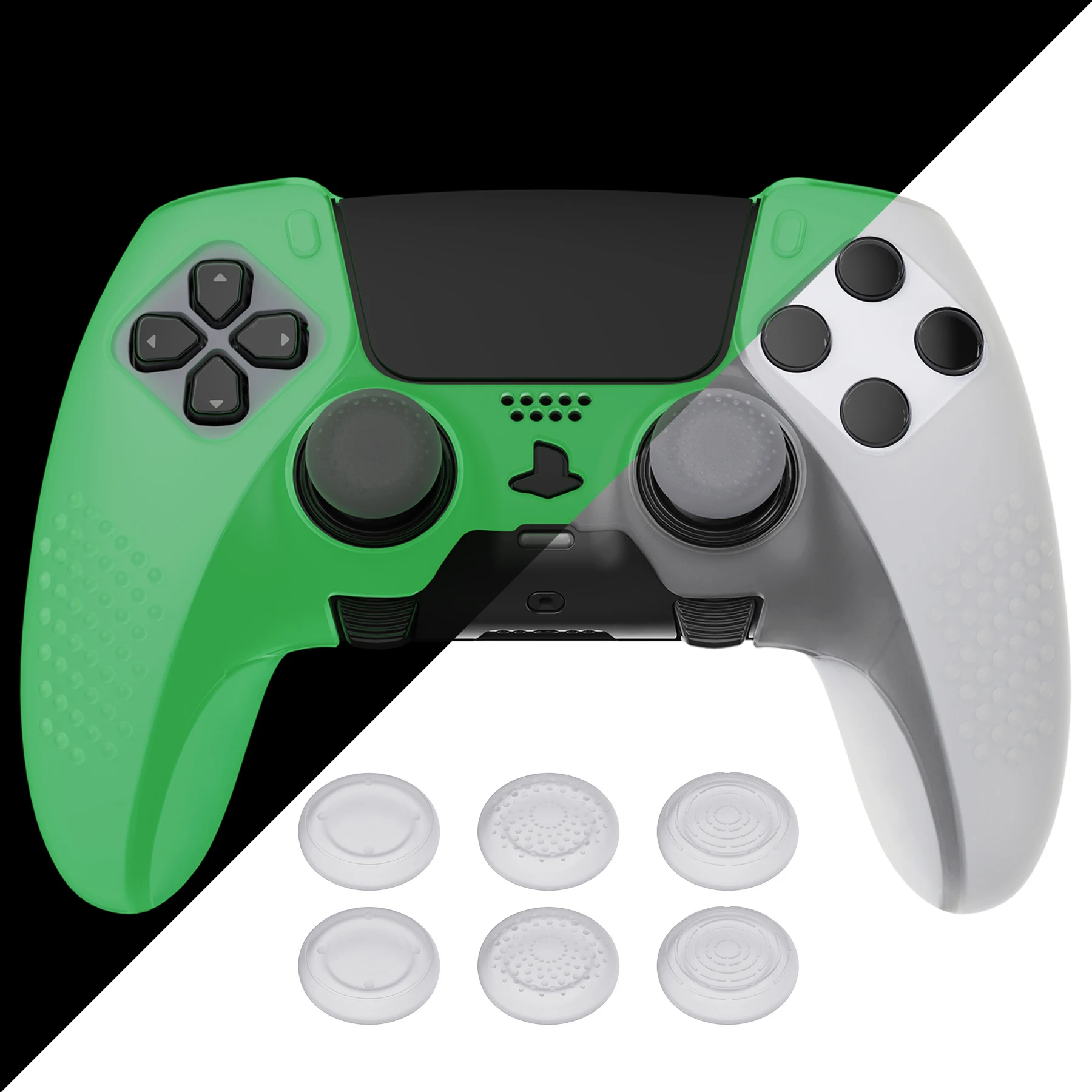 

PlayVital 3D Studded Edition Anti-Slip Silicone Cover for ps5 Edge Controller Skin with 6 Thumb Grip Caps - Glow in Dark Green