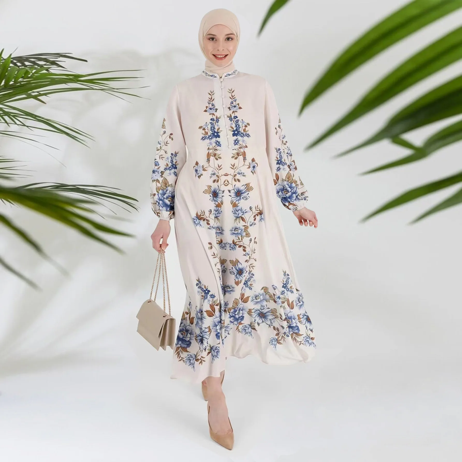 

Ramadan Muslim Print Dress Hijab Abaya Long Sleeve Islamic Clothing Abayas for Women Dubai Arabic Kaftan Casual Vestidos Robe