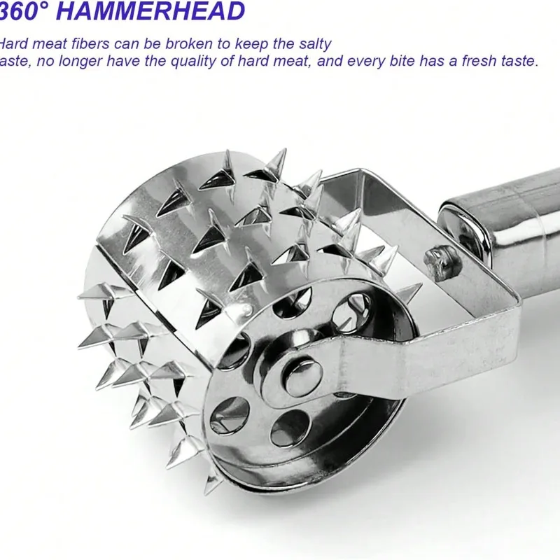 Professional Stainless Steel Meat Tenderizer - Silver Mallet for Steaks,Pork Chops&Marinated Meats, Heavy-Duty Drum Pounder Tool