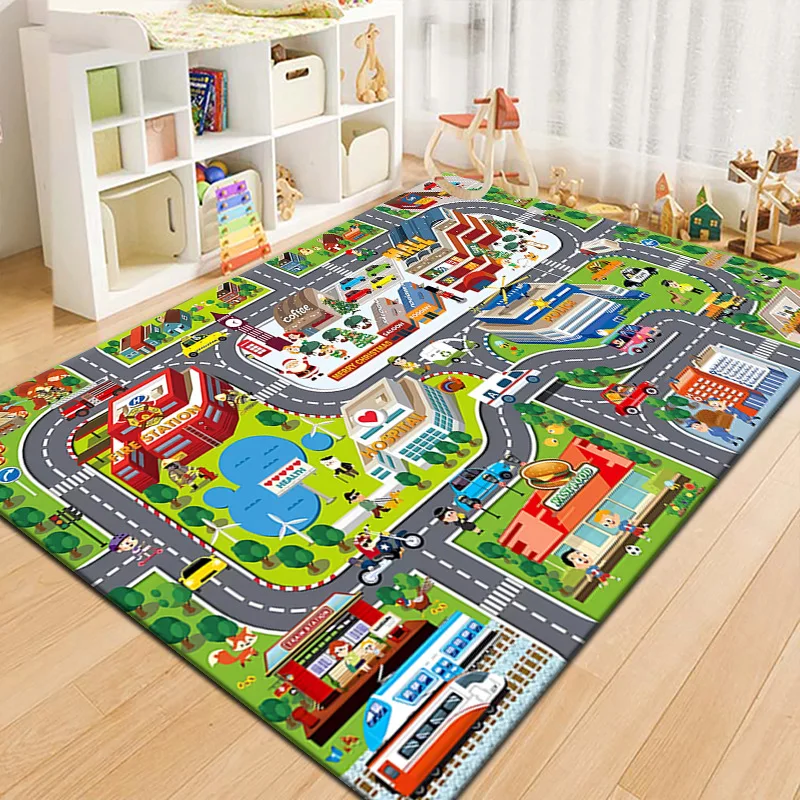 VIKAMA Cartoon Runway Carpet Parking Lot Road Game Floor Mat Household Non-Slip Dirt Resistant And Easy To Manage Foot Mat