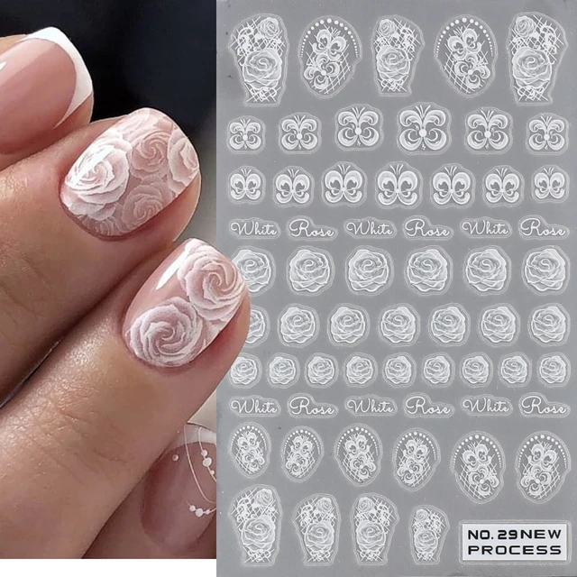 Black White Nail Art Stickers Decals, 3D Leaves Retro Flower Vine Pattern Nail  Decals French Classic Simple Self Adhesive Sticker 420 - Etsy