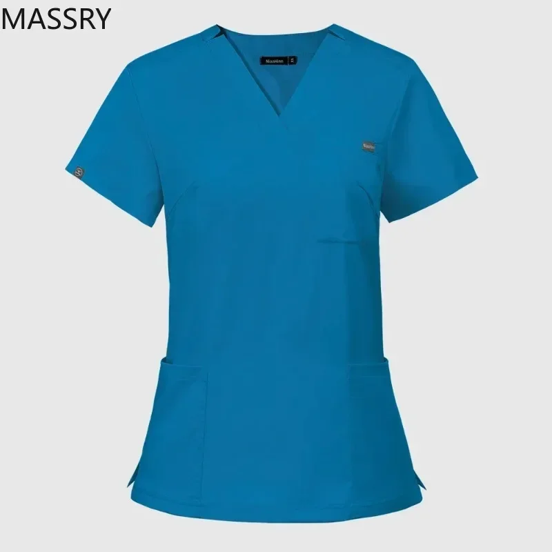 

간호원 반팔 Women Dentist Working Uniform Nurse Scrub Uniformes Hospital Workwear Beauty Salon Pharmacy Clothes