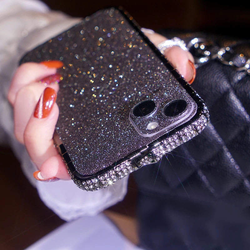 Phone Case iPhone Case For iPhone 15 14 XR XS Case Bling Diamond Bumper For iPhone 13 12 11 Pro Max 7 Plus Case Glitter Rhinestone Snake Metal Frame