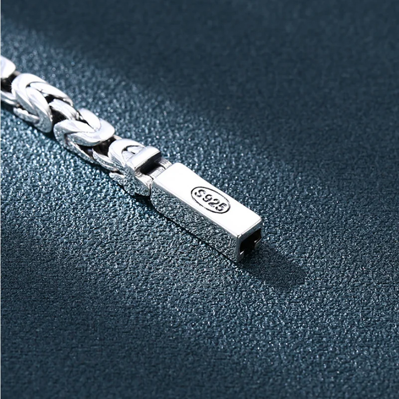 New Solid Real S925 Sterling Silver Buckle Unisex Bracelet Retro Style Glossy Simplicity Bracelets Fine Jewerly Gift Retail