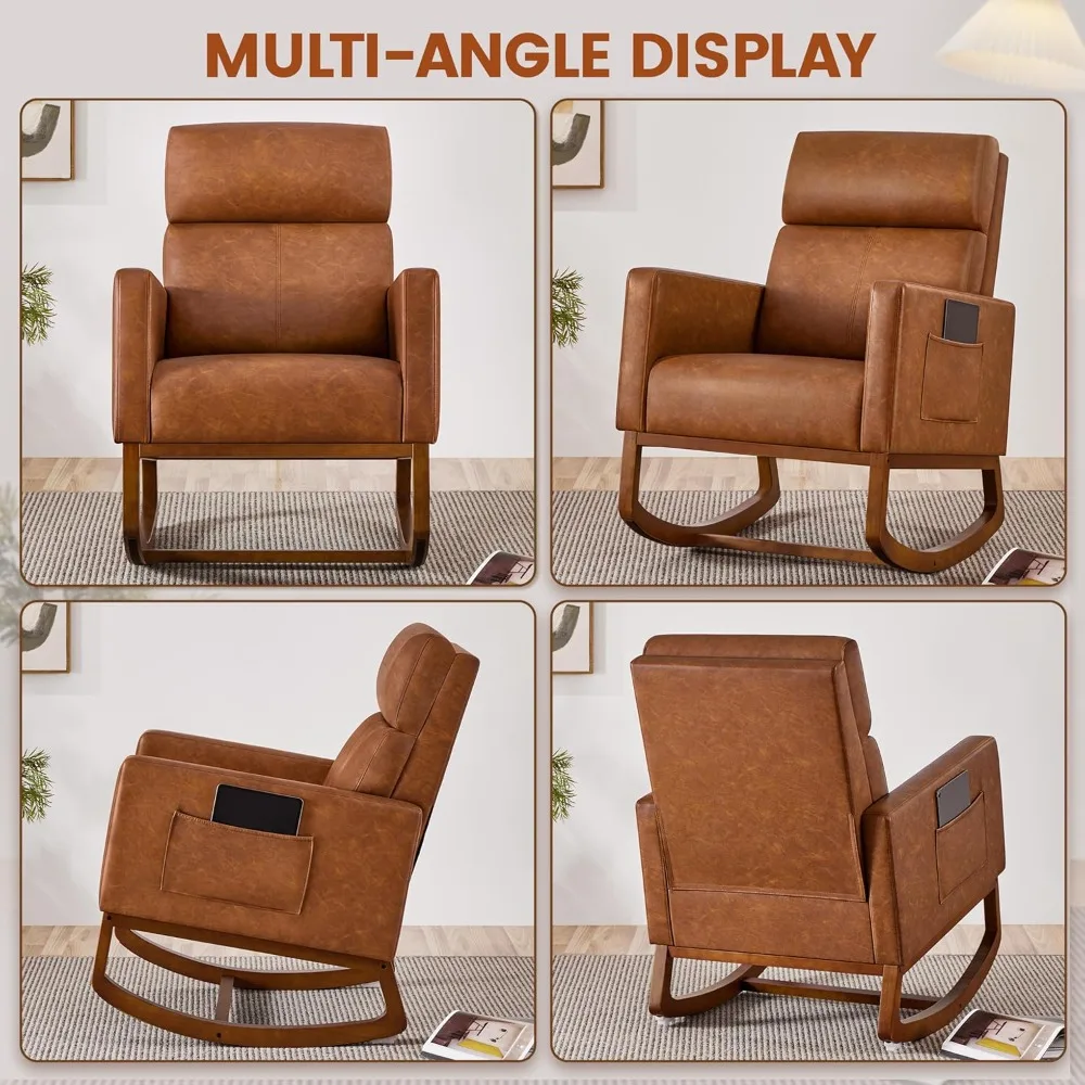 Leather Glider Chair with Side Pocket – Nursery Rocking Armchair 6