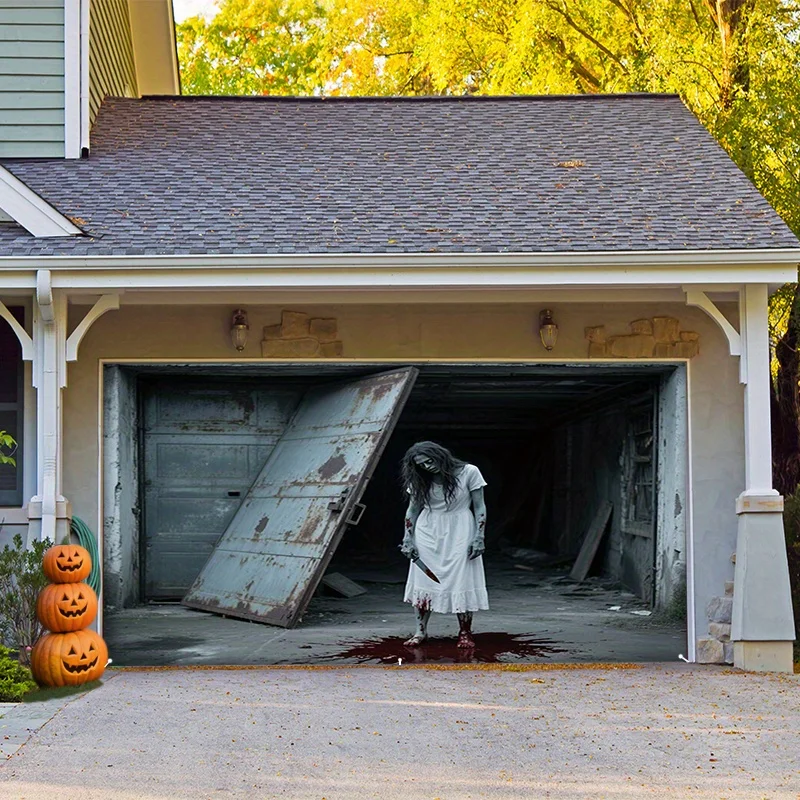 1 Stück Halloween-Garagen-Dekoration – Blutige Geisterfrau in Weiß und blutige Hose Szene, realistische Details – Detail 9