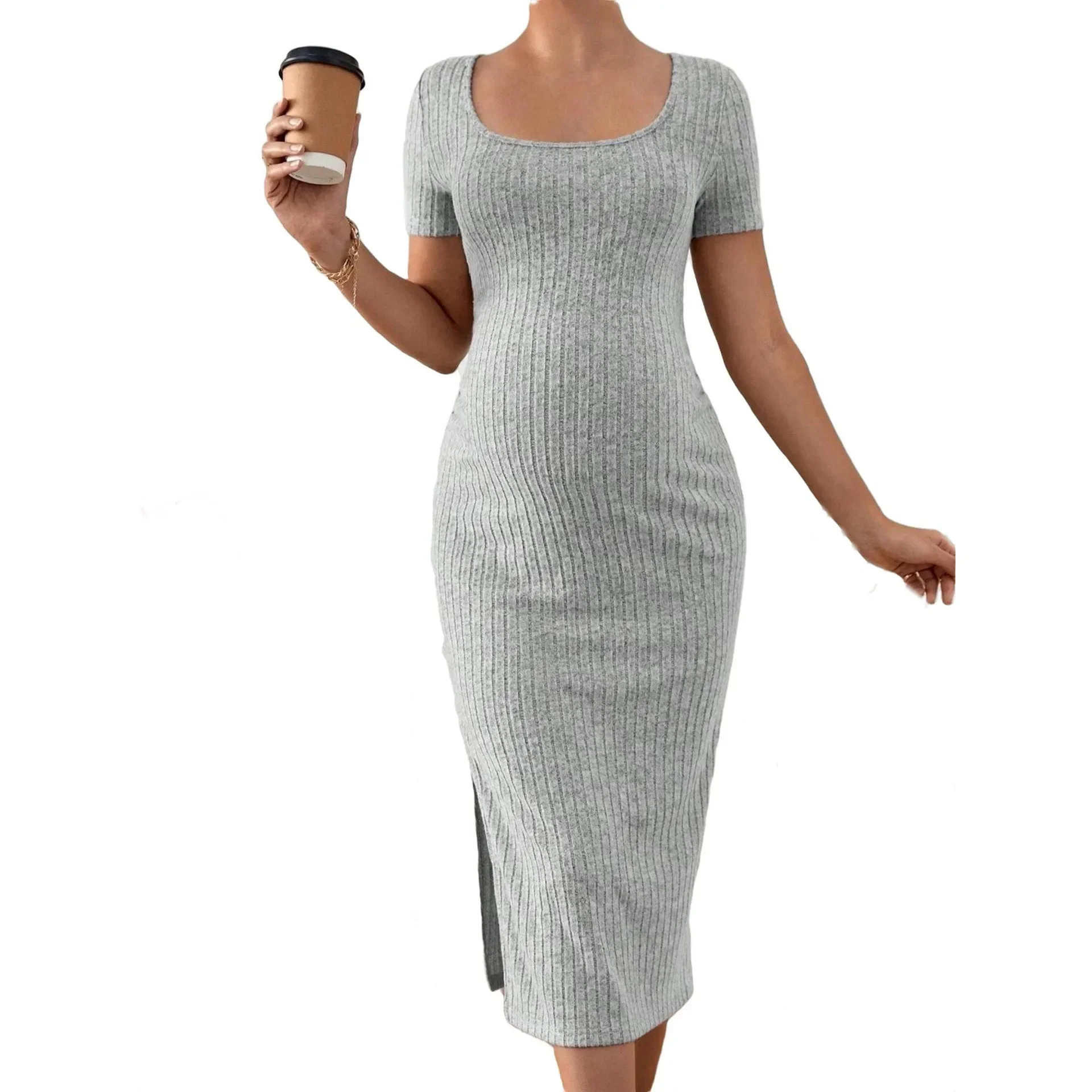 American Fashion Casual Strickkleid Sommer schlank eine Linie Seite spaltet Kleidung für schwangere Frauen 24ss y2k Jugend Schwangerschaft – Detail 15
