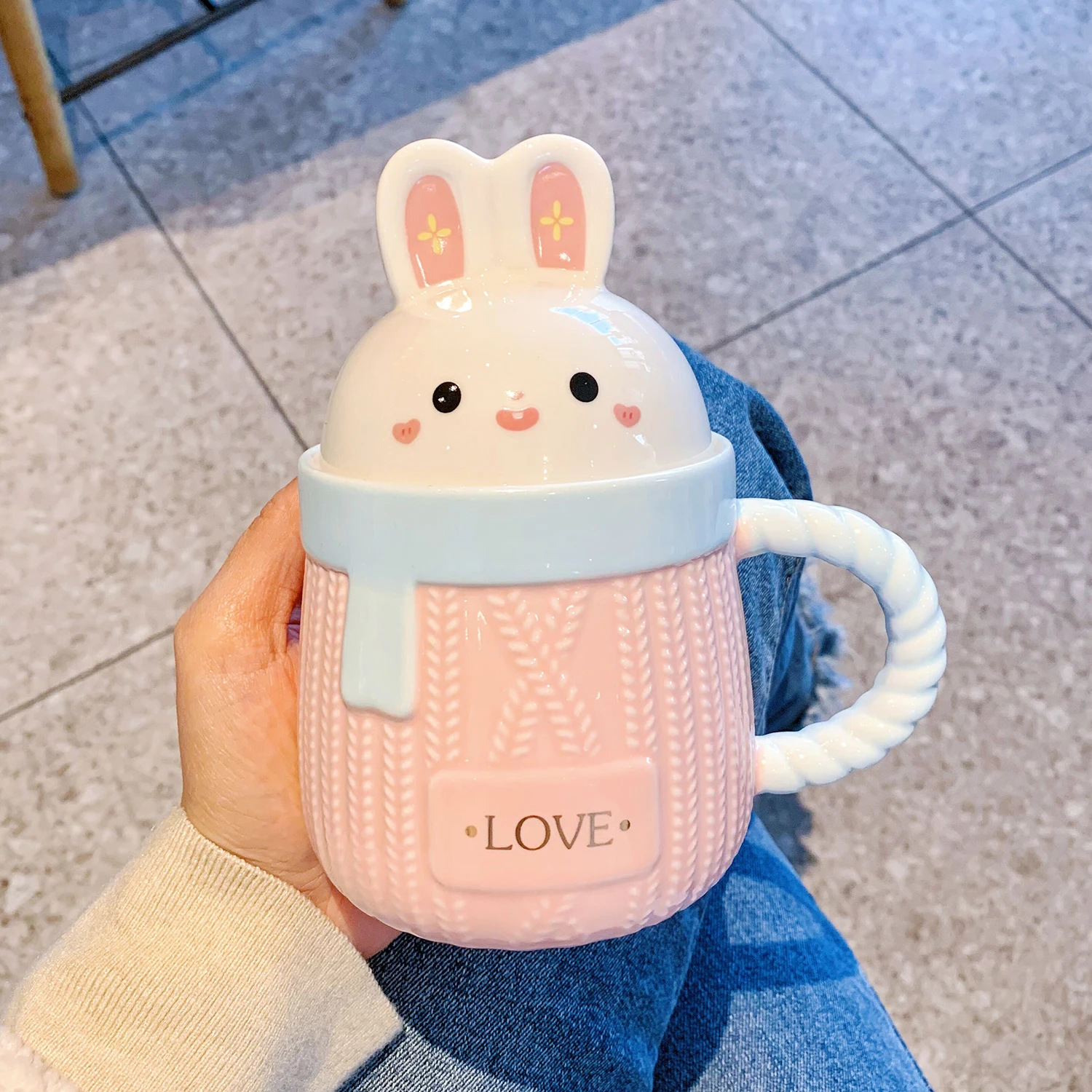 

Милая чашка с кроликом с крышкой и ложкой, креативная кружка, Женская керамическая чашка для воды, чашка для кофе для дома и офиса