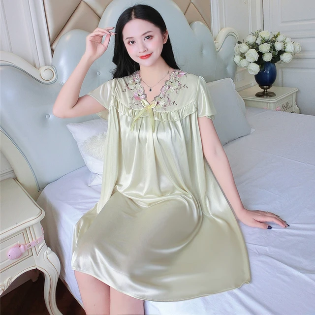 Women Sexy Sleepwear Plus Size Ice Silk Satin Night Dress