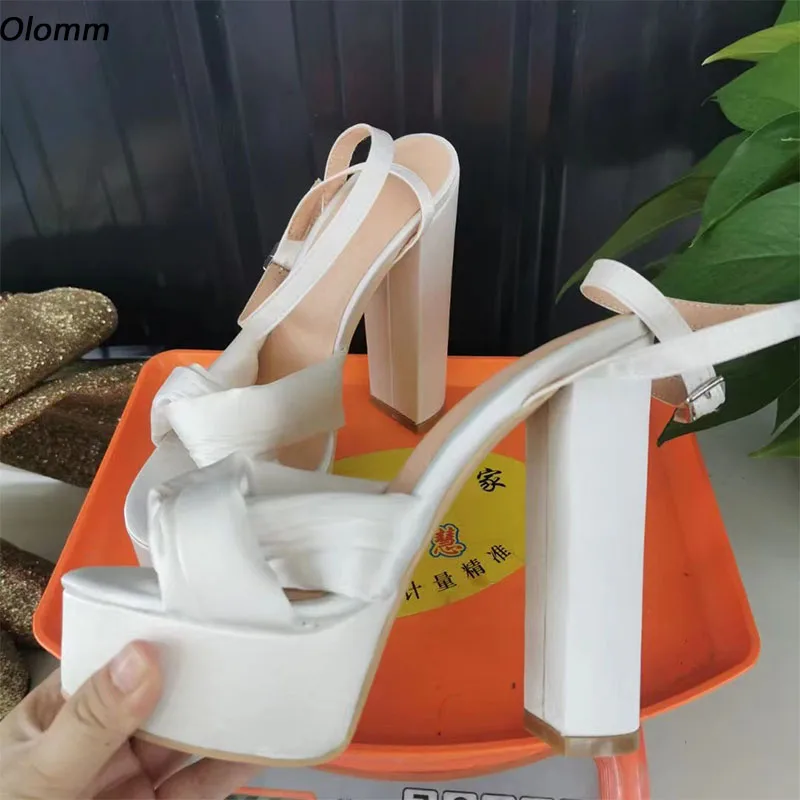 

Olomm 2022 Handmade Women Platform Sandals Satin Block Heels Open Toe Pretty White Wedding Cosplay Shoes Size 35 47 52