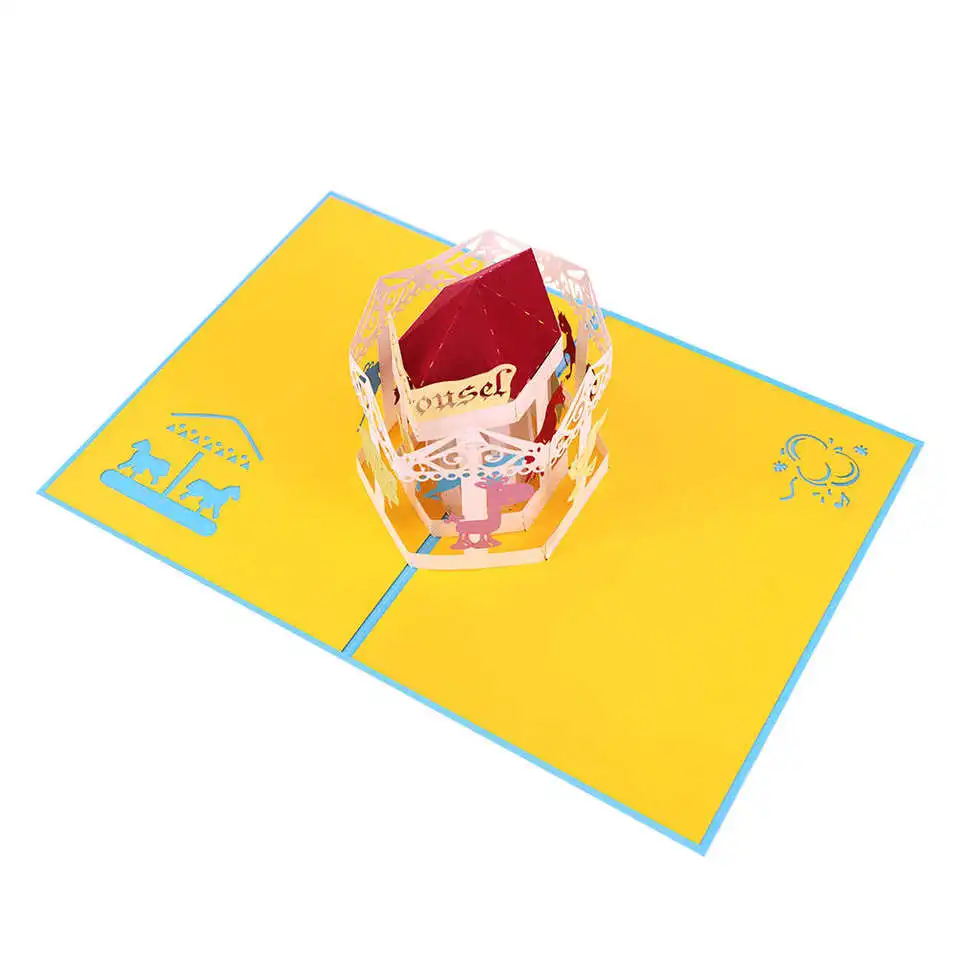 

Winpsheng 3d pop up carousel birthday card manufacturer modern design greeting card