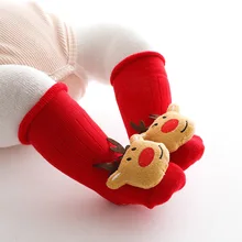 

Baby Socks Red Cute Cartoon Christmas Pattern Winter Thicken Keep Warm Non Slip Over Knee Socks Soft Combed Cotton Kids Stocking
