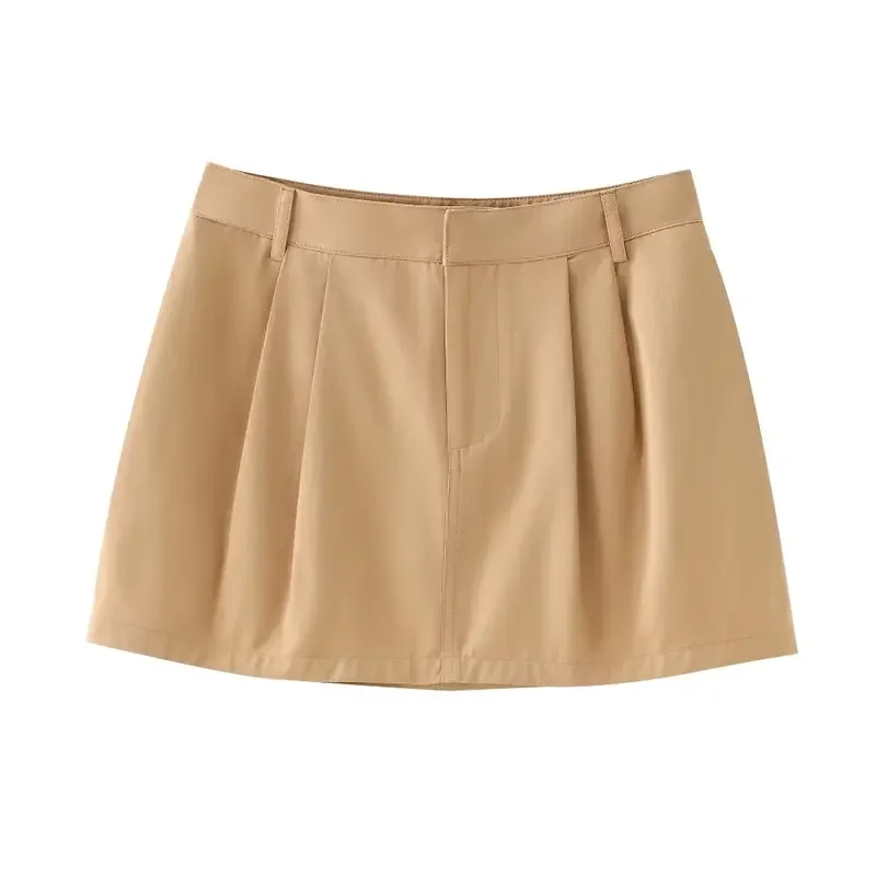 

ASDS Women 2024 New chic fashion pleat mini skirt vintage high waist female skitts Mujer