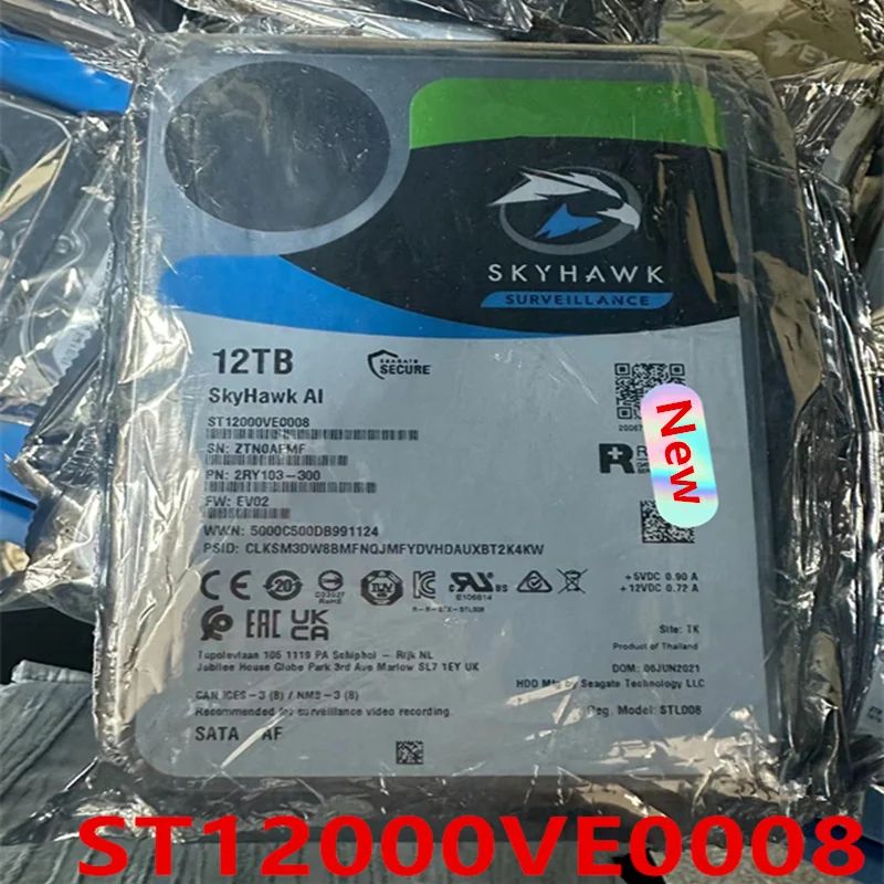 

New Original HDD For Seagate 12TB 3.5" SATA 6 Gb/s 256MB 7200RPM For Surveillance Hard Disk For ST12000VE0008