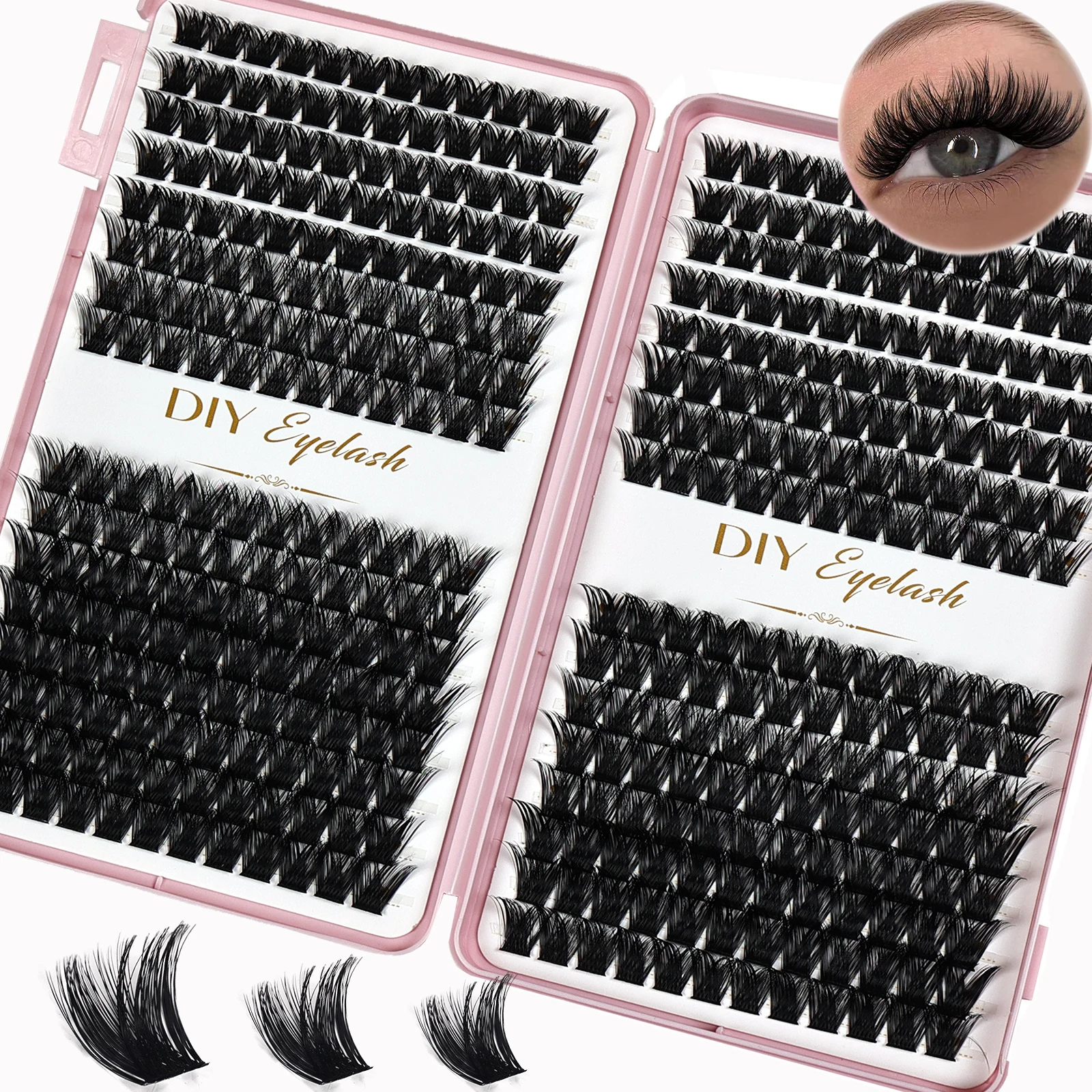 384 Stück DIY Wimpernverlängerungen Einzelwimpern 10-14mm Natürlicher Look Gemischte Volumen-Cluster 10D für Wimpern – Detail 1