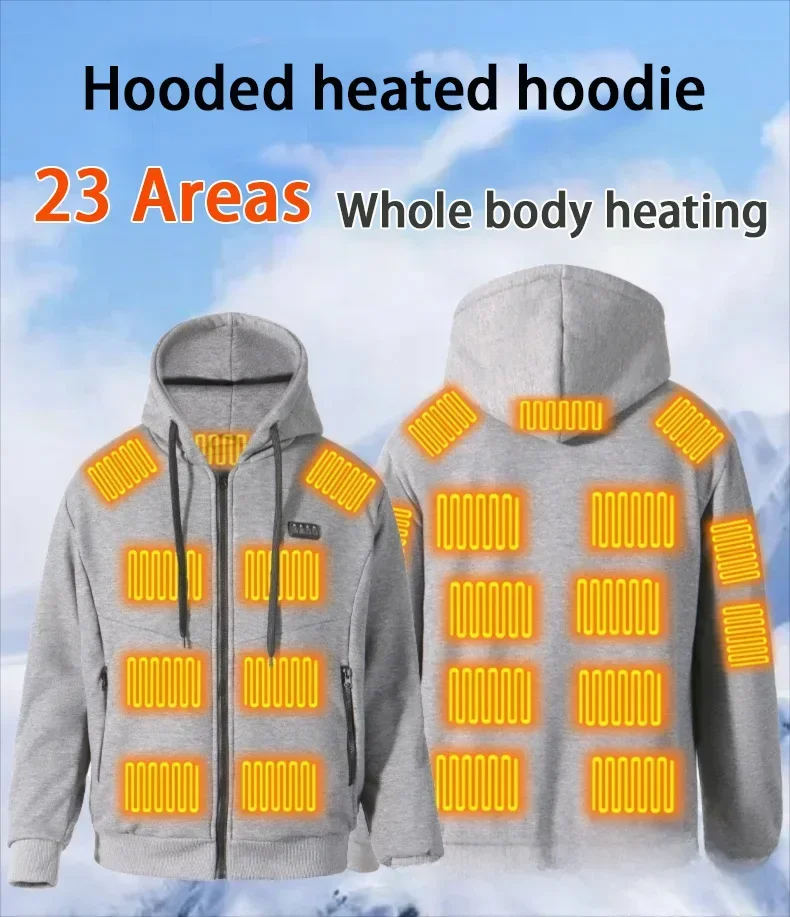 남녀공용 23존 발열 자켓, 전기 스마트 발열 플리스 안감, USB 발열 겨울용..