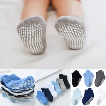 6 Pairs/Lot Cotton Baby Anti-slip Boat Socks For Boys Girls Low Cut Floor Kids Toddler Sock With Rubber Grips For 0-5Years 1