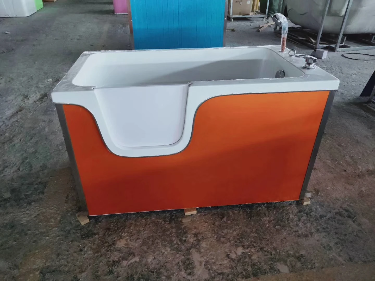 Blue yellow green colors cat and dog SPA professional pet shop large square acrylic bathtub with broadside open-door