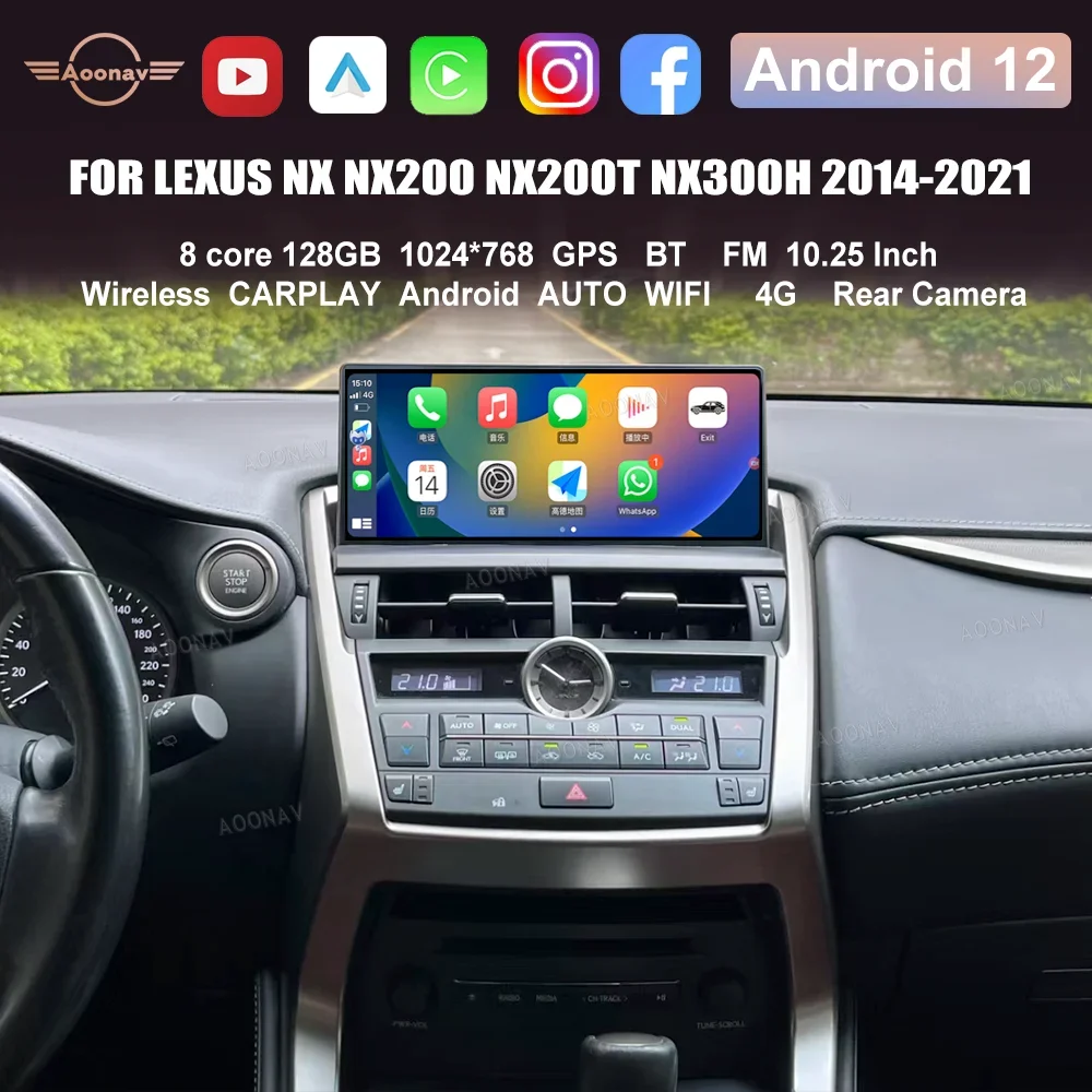 

128G Android 12 Car Multimedia Video Player For Lexus NX NX200 NX200T NX300h 2014-2021 Stereo Radio GPS Navigation CarPlay Unit