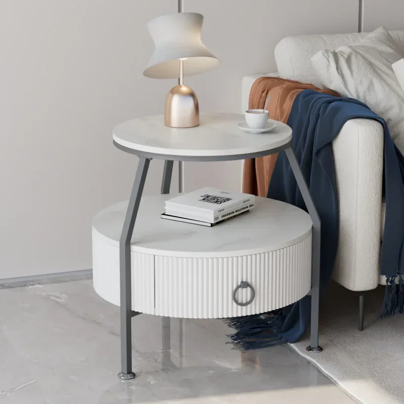 

Light Luxury Minimalist round Stone Plate Drawer Coffee Table Living Room Sofa Side Cabinet Small Apartment Storage Home