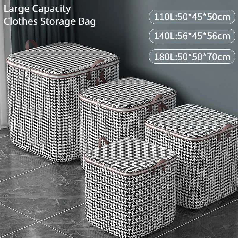 Clothes Storage Bag Large Capacity Clothes Storage Bag Thousand Bird Grid Foldable Dustproof Bag Household Moving Bags Waterproof and Dustproof