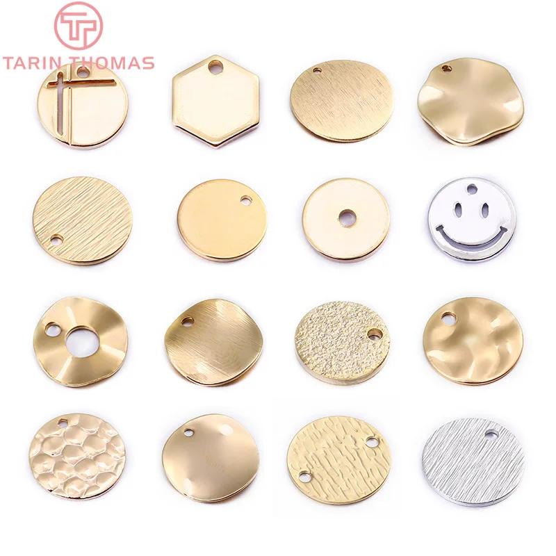 (231)20PCS 24K Gold Color Plated Brass Round Disk Pendants Charms for DIY Jewelry Making Findings Accessories