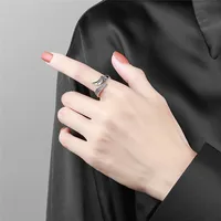 Vintage 925 Sterling Silver Angel Devil Wings Feather Thai Silver Open Rings For Women Girl Open Rings For Women Bague LR212 2