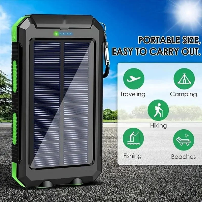 Batteria di ricambio solare da 20000 mAh Batteria di ricambio di grande capacità Ricarica rapida Batteria esterna Powerbank impermeabile Alimentazione di backup esterna - immagine 2