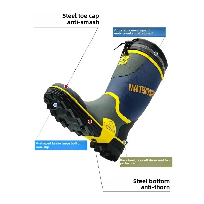 Steel Toe Fishing Boots, Waterproof Anti-Puncture Work Boots for Men,Insulated High-Cut Rubber Rain Boots,Slip-Resistant Waders