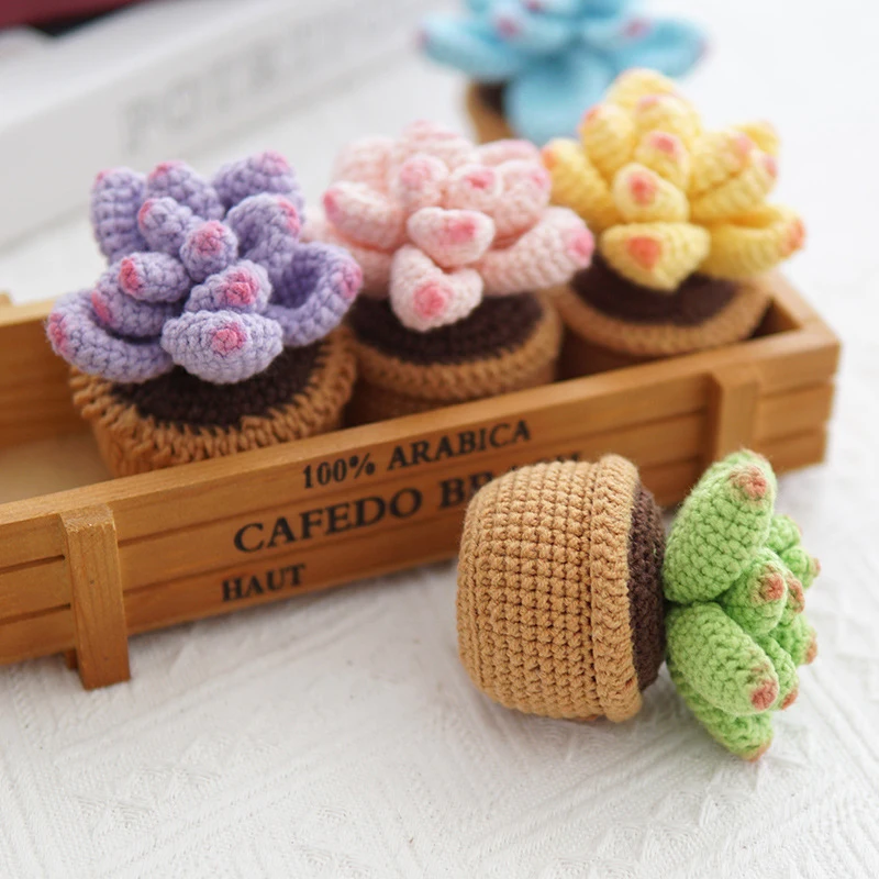 

Living Room Artificial Succulent Bonsai Hand Knitted Crochet Gifts Fake Plants Flowers Potted Office Party Decoration