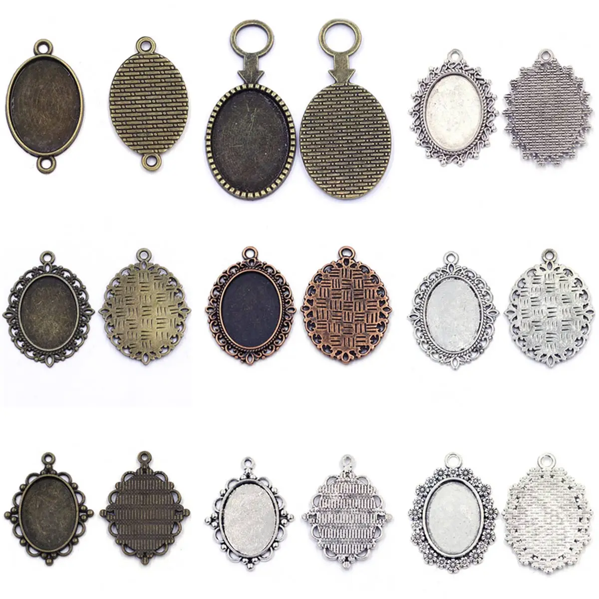 

10PCS Mixed Oval Charm Pendants DIY Blank Cameo Base Settings Fit Cabochon 25x18mm Jewelry Crafts Accessories Handmade Materials