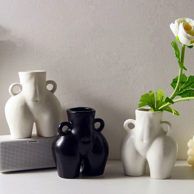 Creative White Resin Vase Dried Flowers Flower Arrangement Desktop Ornaments Modern Human Body