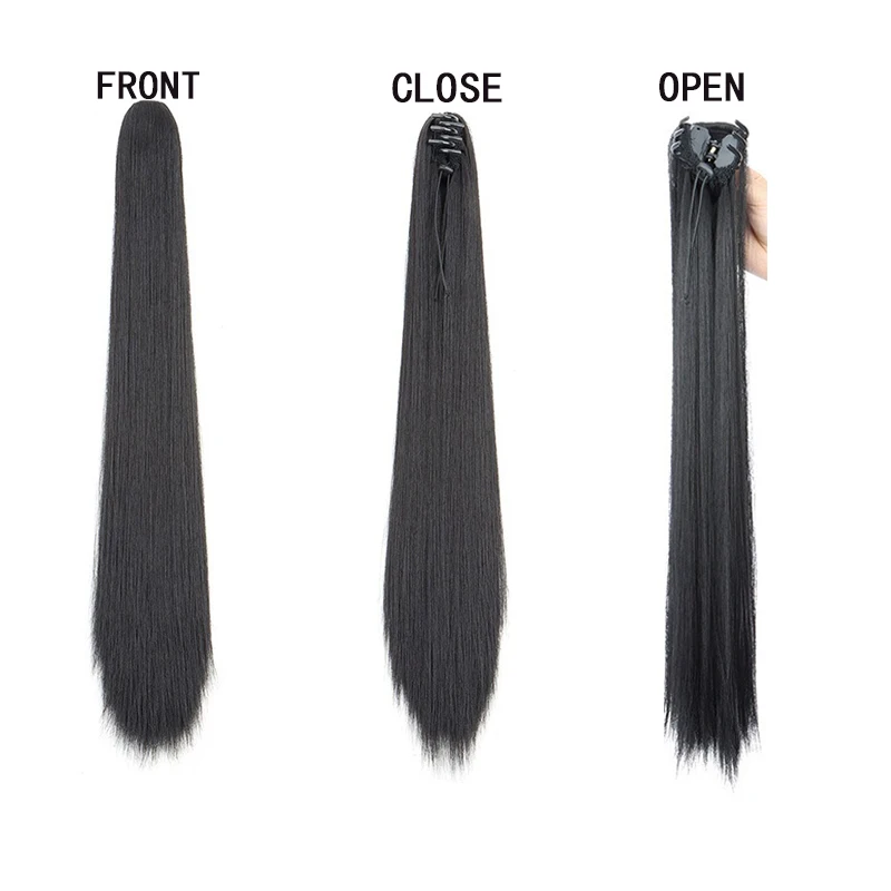 H&STAR 20Inch Synthetic Long Straight Ponytail Claw Clip in Hair Extension Smooth Black Brown Wig for Women