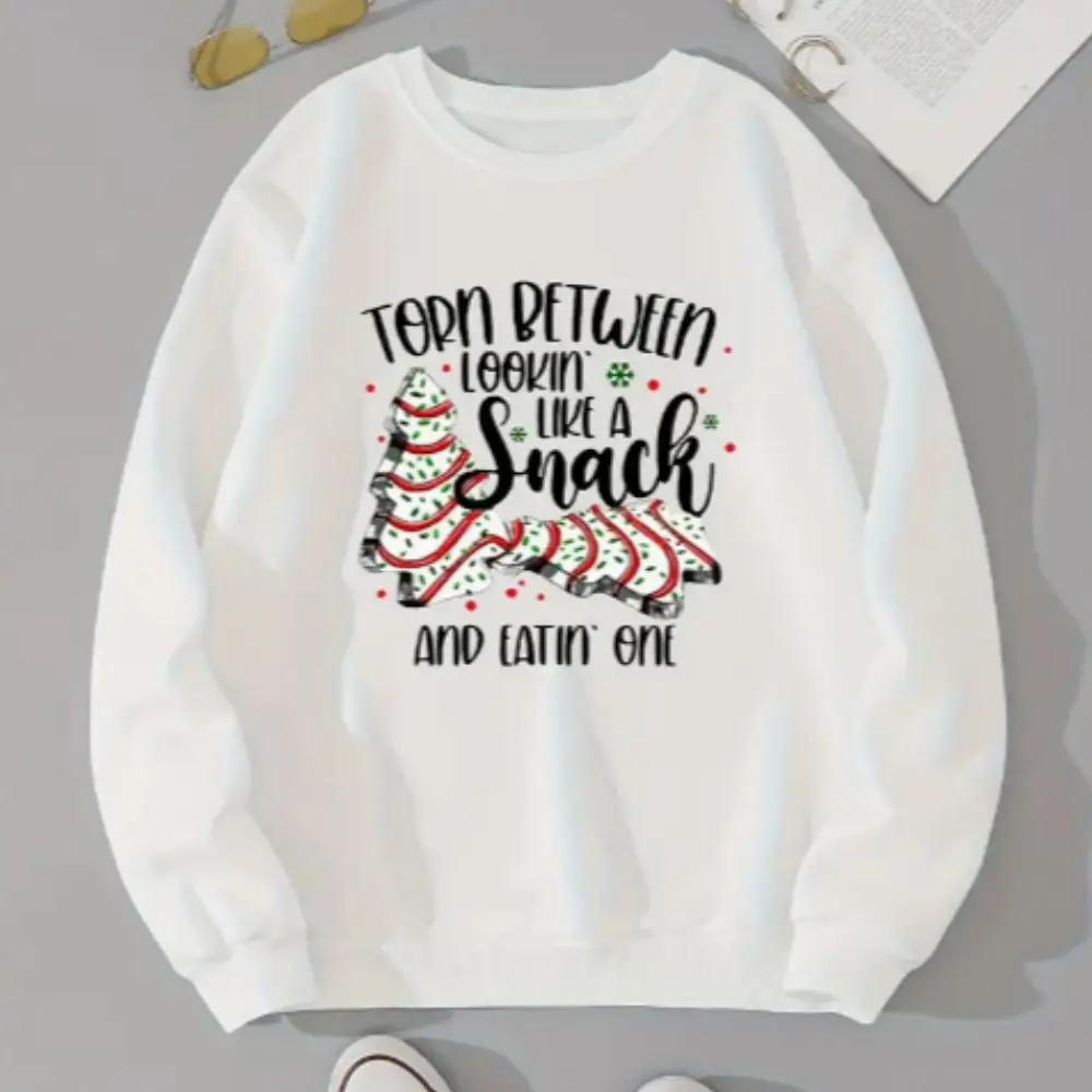 Christmas Print Sweatshirt Casual Long Sleeve Crew Neck Sweatshirts Women's Clothing Cotton y2k Hoodie Graphic Season Pullover
