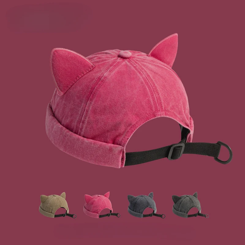 Cat Ear Brimless Skullies Cap Beanie Hat Hip Hop Hats Portable Street Men's Vintage Summer Hats Adjustable Sailor Hat Unisex