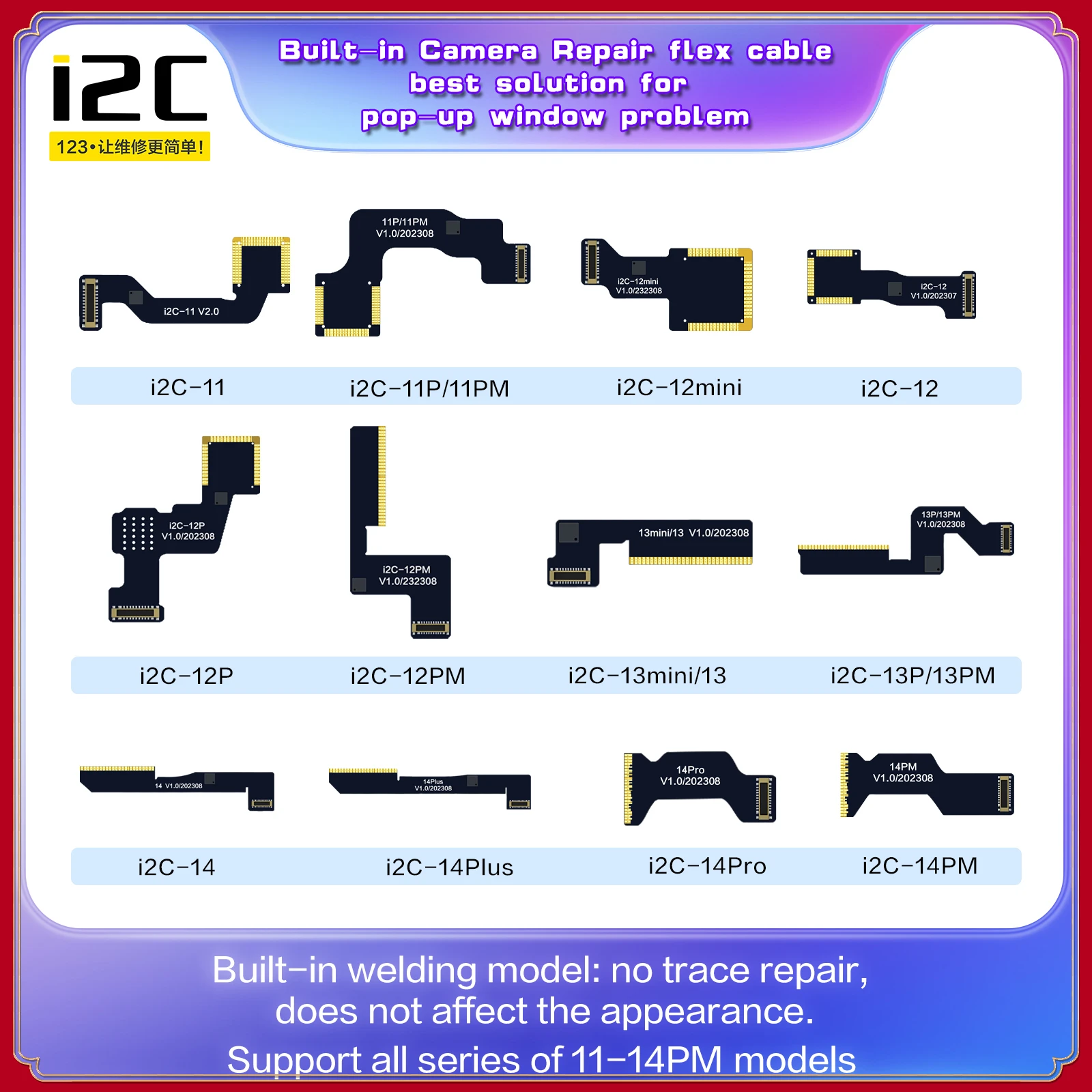 

i2C Rear Camera Windows Pop-Up Tag-on FPC Flex Cable Welding Repair for iPhone 11-14ProMax