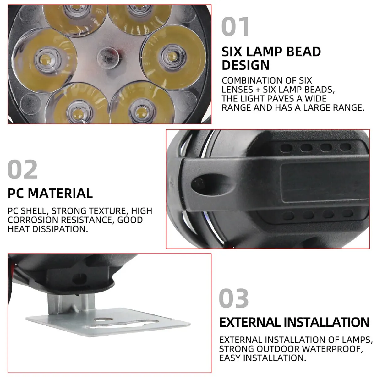 Motorcycle Headlight 2PCS 6 LED Waterproof 12v motorcycle headlight