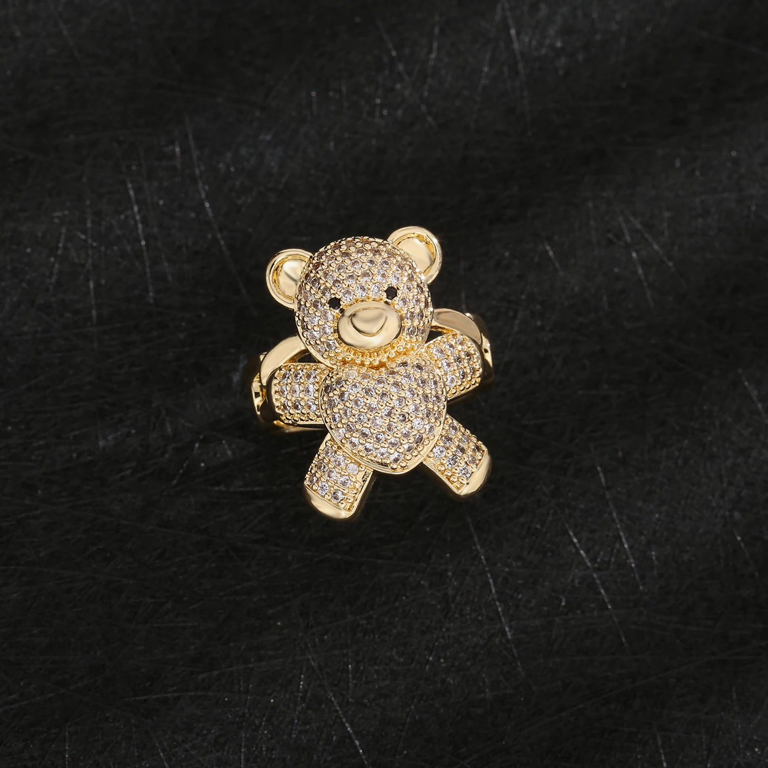 New Original 14k Gold Plated Fashion Colorful Cute Teddy Bear Ring Suitable for Women and Girls Animal Personality Jewelry 2