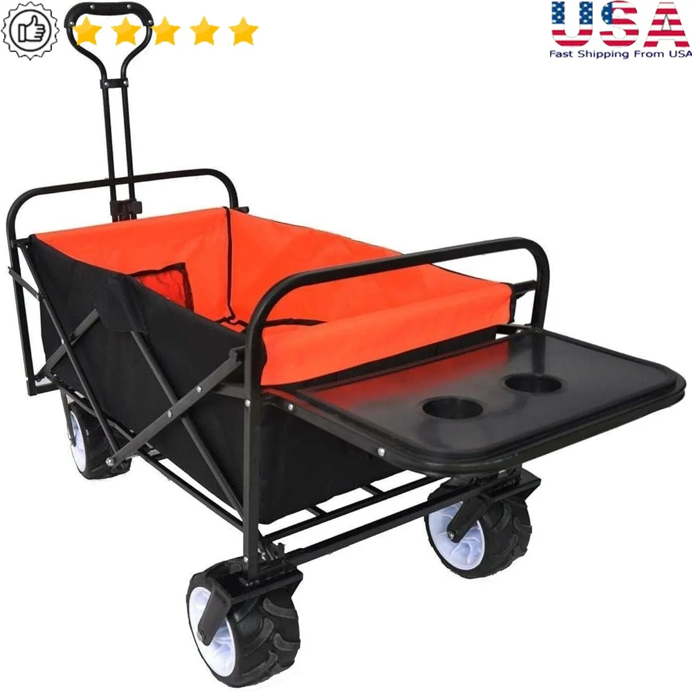 Collapsible Outdoor Utility Wagon Heavy Duty Folding Garden Cart Portable Hand Trolley Multifunctional Yard Supplies Degree