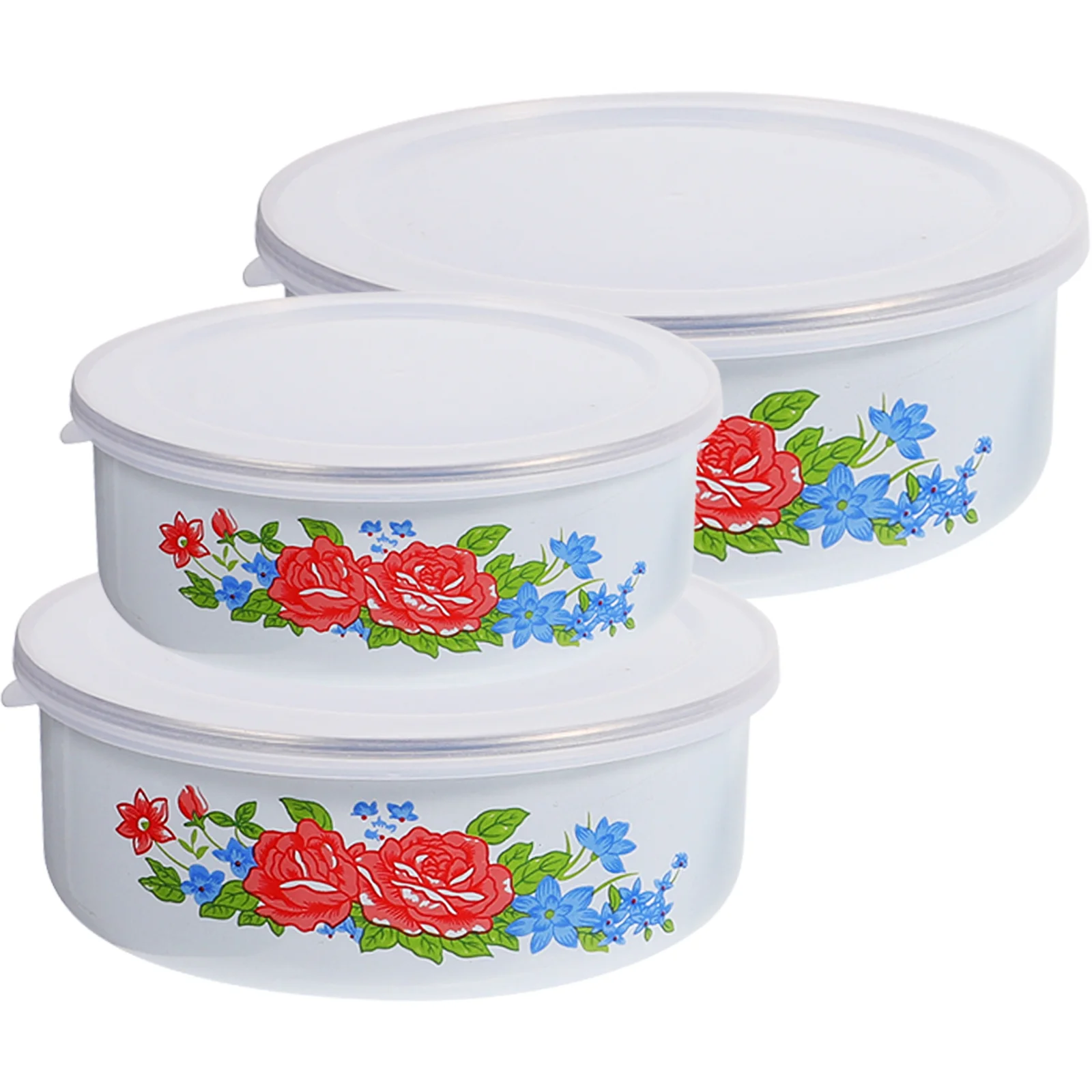 

3 Pcs Fresh-keeping Enamel Bowl Salad Mixing Bowls Refrigerator Preservation Noodle Food Storage Container