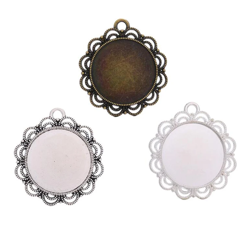 

4pcs/lot Round Flower Pendant Necklace Base Fit 25mm Cabochon Alloy Pendant Setting DIY Jewelry Making Suppliers Crafts B12