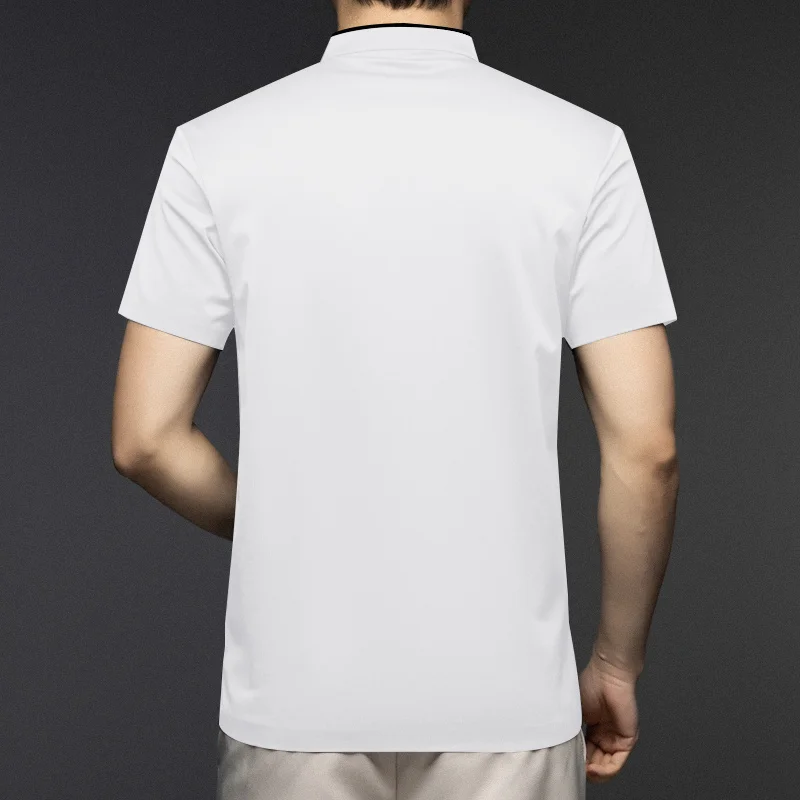Lässiges, modisches Herren-Poloshirt mit Reißverschluss, einfarbig, kurzärmelig, Stehkragen, vielseitiges, bequemes Oberteil – Detail 21
