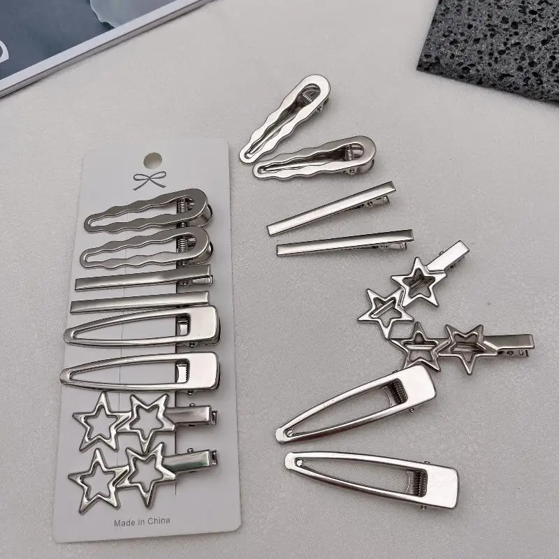 8 Stück silberne Metall-Haarnadeln mit gebrochenem Pony auf der Seite, mehrere Stile, nahtloser Entenschnabel-Clip, Haar-Accessoires für Mädchen – Detail 8