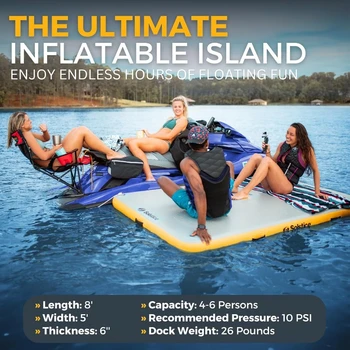 Inflatable Dock, Floating Water Platform Raft 8 x 5ft w/ Pump & Bag, Multicolor   Toys & Games 2