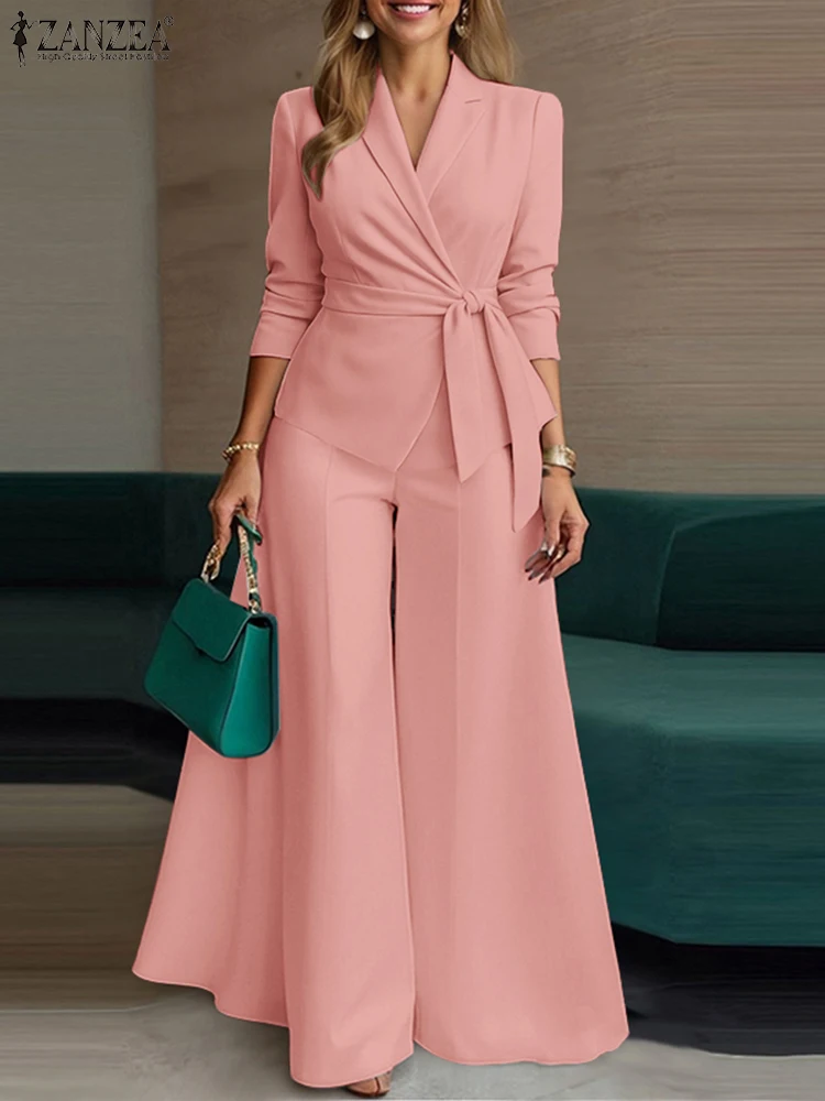 ZANZEA أنيقة 2 قطعة بانت مجموعات طويلة الأكمام مرب...